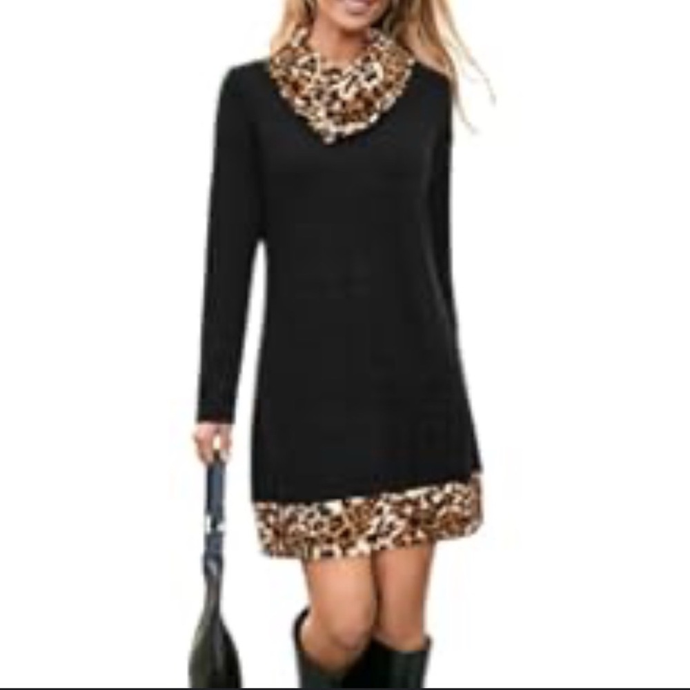 Styleword Black and Leopard Print Women's Dress - Size Small